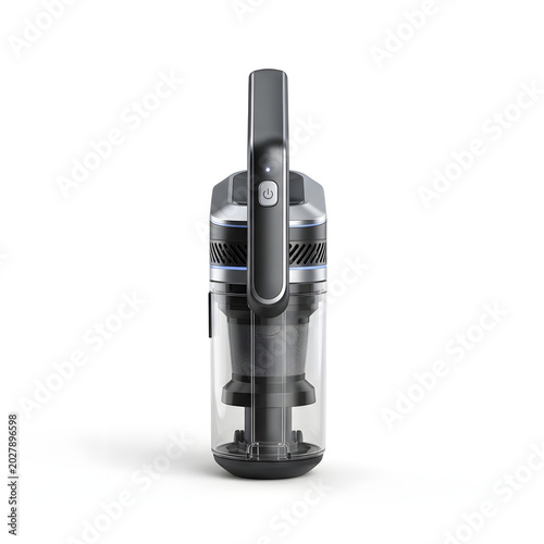 Modern Cordless Handheld Vacuum Cleaner with Transparent Dust Bin on White Background