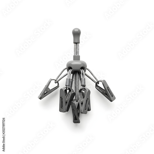 Modern Gray Multifunctional Clothes Hanging Rack with Clips for Drying Small Items, Minimalist Laundry Accessory Isolated on White Background