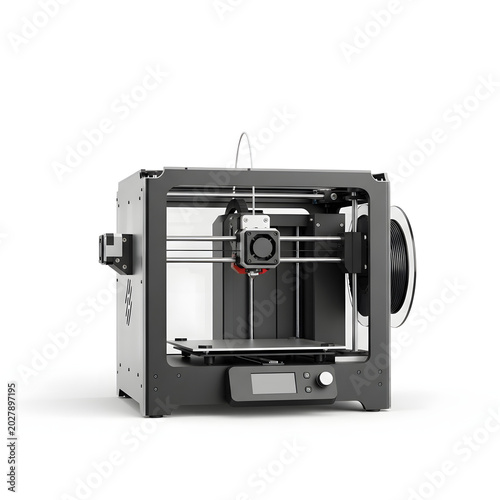 Professional Desktop 3D Printer Isolated on White Background for Rapid Prototyping and Additive Manufacturing