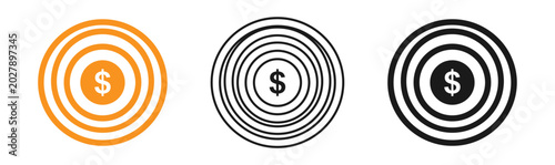 Billede på lærred Target icon set with dollar sign symbol financial goals investment and revenue c
