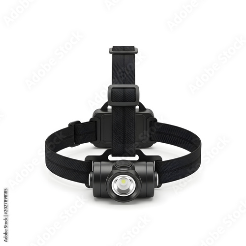Professional LED Headlamp with Adjustable Three-Way Elastic Strap, Isolated on White Background