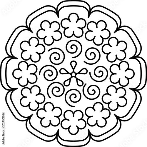 Black and White Geometric Mandala Line Art for Adult Coloring
