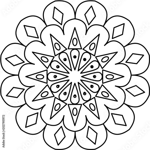 Black and White Geometric Mandala Line Art for Adult Coloring