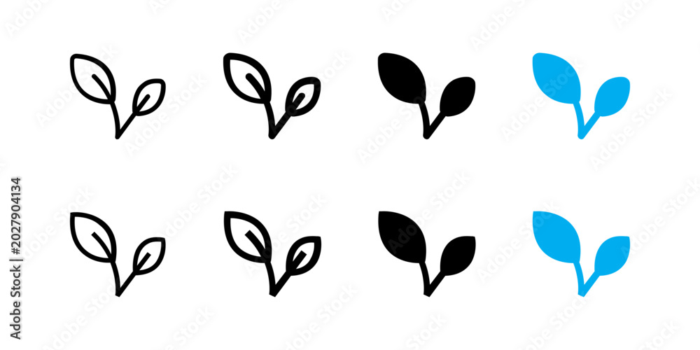 Fototapeta premium Set of leaf icons in different styles, including outline, solid, and colored versions