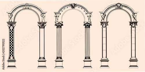 Quadro su tela ornate archway illustrations with columns vintage style