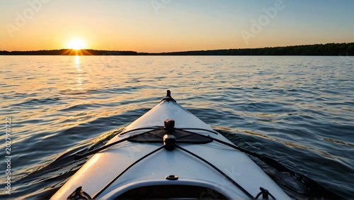 Kayak Paddle Blade Over Sunset Water