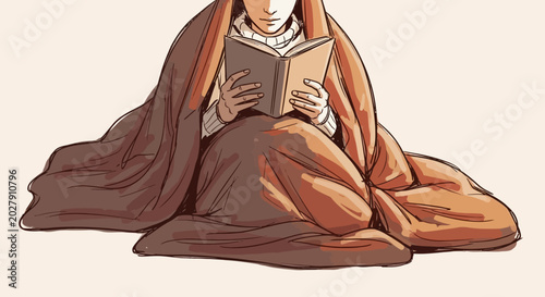 Woman Reading Book in Brown Robe.