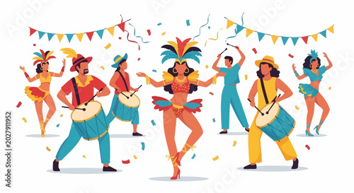 Принти на полотні Brazilian Carnival Dancers and Drummers Performing