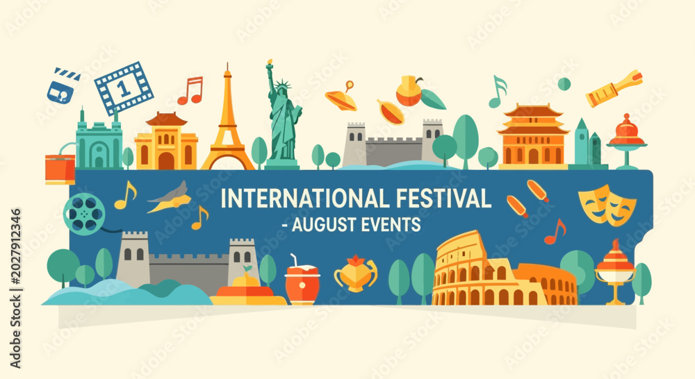 Fototapeta premium International Festival August Events Global Travel Illustration