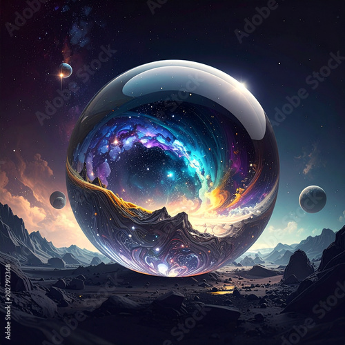 Surreal alien landscape crystal ball