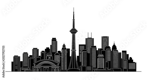Toronto Skyline Silhouette Illustration, Iconic Urban Cityscape Graphic