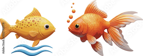Photography Realistic goldfish vector illustration set with detailed fins and scales, aquari