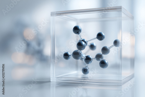Dopamine Molecular Model in Double-Layer Glass Display Box in High-Key Studio
