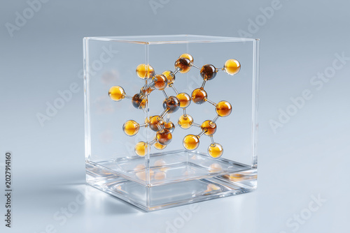 GABA Molecule in Clear Acrylic Cube Display with Crisp Edge Lighting and Copy Space