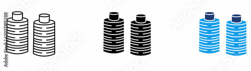 Photos Sewing thread bobbin and needlework icon set.