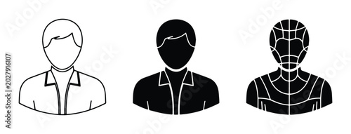 Fotografie Silhouette Icons: Male Profile, Solid Silhouette, Superhero Masked Figure, Vecto
