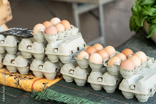Billede på lærred Farm-raised organic chicken eggs from free-range hens