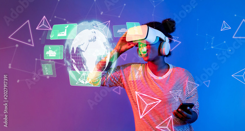Billede på lærred Explore the intersection of technology and sustainability with virtual reality experiences that promote renewable energy and environmental awareness for a greener future