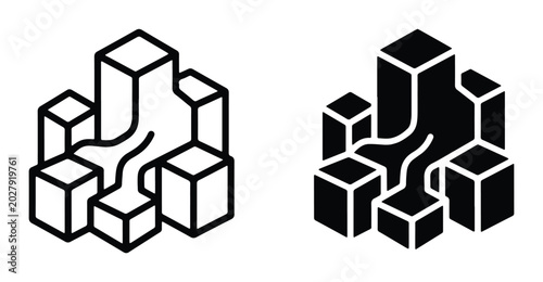 Tableau sur toile Abstract Geometric Cityscape Icons, Urban Landscape Vector Graphics, Modern Arch
