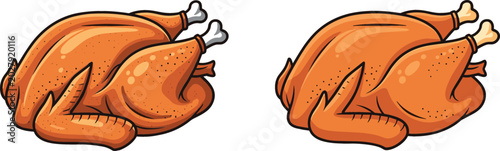 Foto Set of roasted whole chicken vector illustration featuring cooked poultry with c