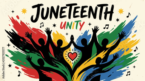 Juneteenth Celebration Unity Silhouettes Dancing.