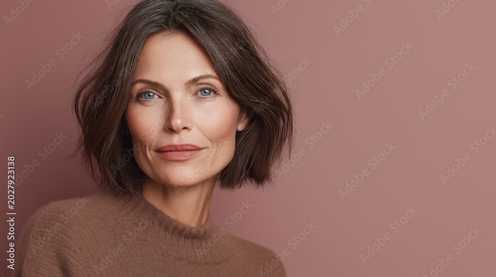 Fototapeta premium Soft Bob Haircut Canadian Mature Woman Soft Light