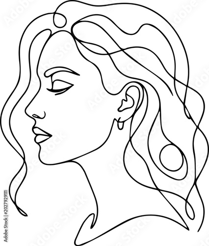 Woman's Face Profile Line Art Illustration