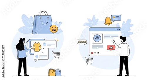 People interact with e-commerce platforms on their devices online.