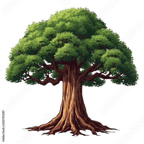 Cute Nature Tree Clipart Isolated on White Background/  Minimal Cartoon Tree Illustration for Kids and Education