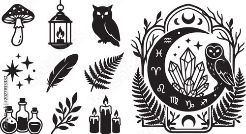 Mystical symbols and objects for magic rituals