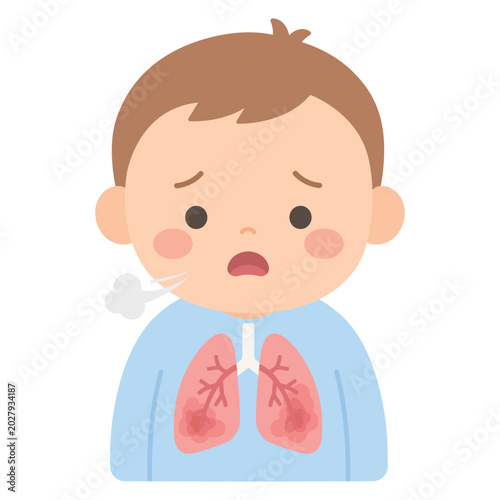 Pneumonia Sick Baby Cartoon Character Healthcare Flat Vector Illustration EPS