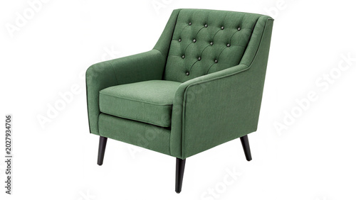 Modern minimalist olive green armchair or soft single sofa for comfortable living room interior furniture on transparent background