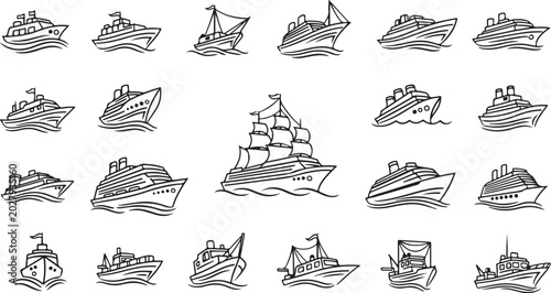 Collection of various ships and boats illustrations