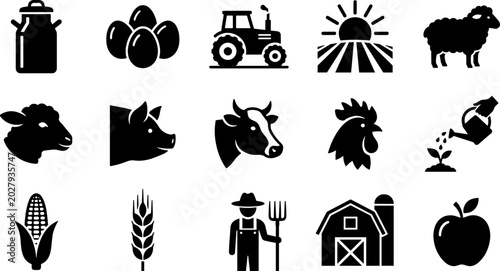 Foto Agriculture and farming icon collection featuring livestock crops tractors and r