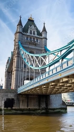 Tower Bridge in London, UK, United Kingdom. Time lapse in vertical video