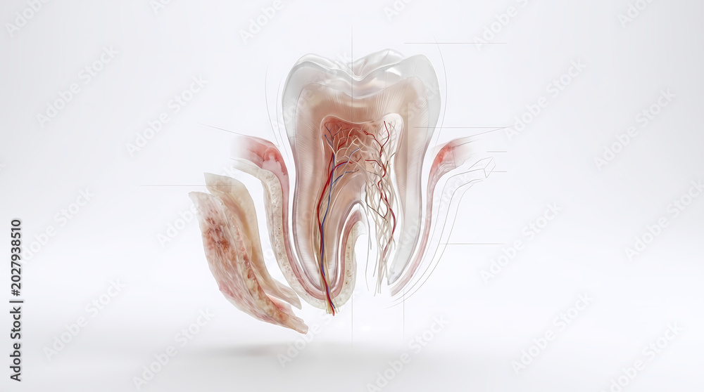 Fototapeta premium Anatomical Cross-Section of a Tooth Showing Pulp and Root