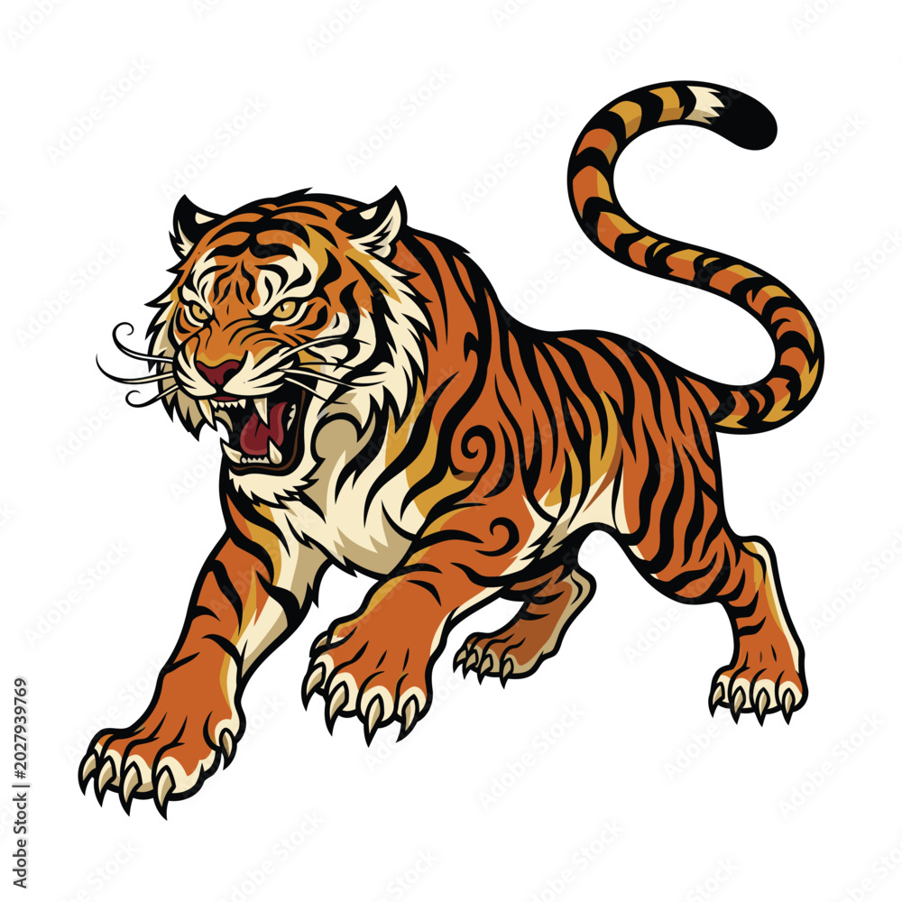 Obraz premium Japanese art style tiger vector image