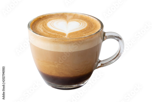 Foto Latte with heart shaped latte art on transparent background