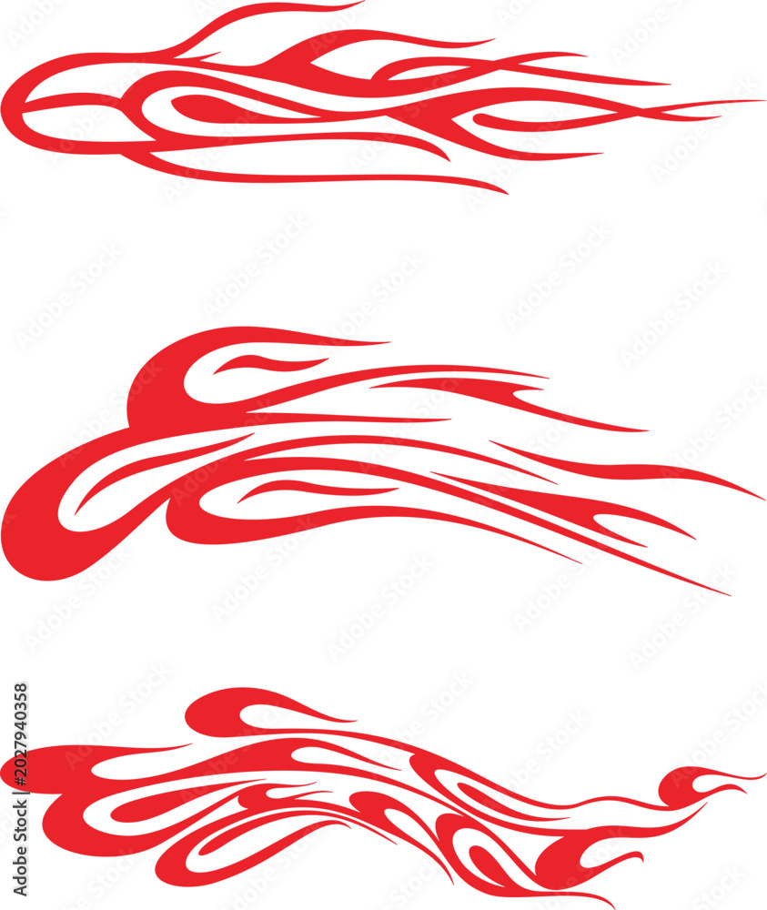 Fototapeta premium Vector flames for vehicle vinyl decals and wraps. Ready-to-cut graphics, great side decals for racing cars, off-road and sport vehicles, hot rod automobiles, ATVs, trucks, motors and bikes.