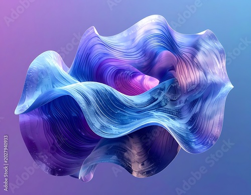 A vibrant, abstract, wavy, purple and blue colored object