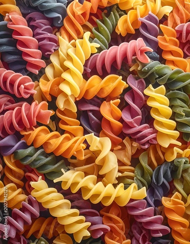 A vibrant and colorful medley of twisted pasta