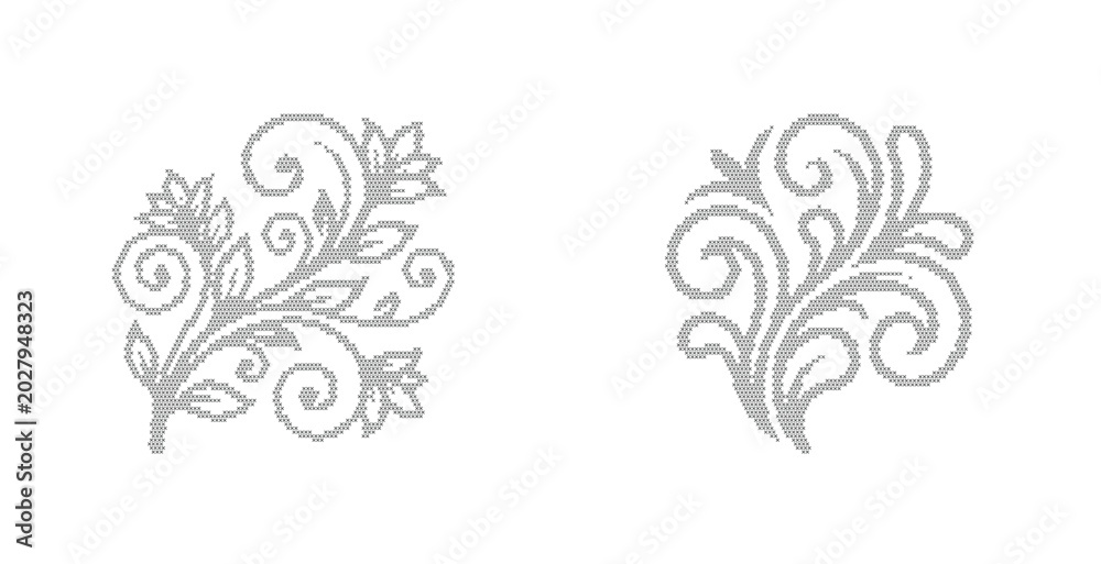 Fototapeta premium Vintage floral scroll ornaments, elegant grey filigree vector elements, hand drawn botanical swirls and flourishes for wedding invitations
