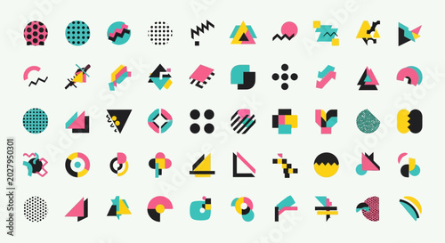Retro Memphis Style Geometric Shapes Pattern Design Elements