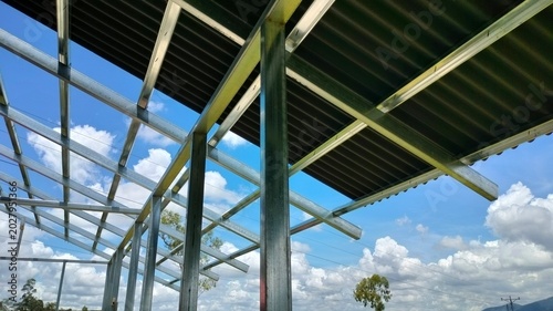 Metal Roof Structure of Frame House Under Construction