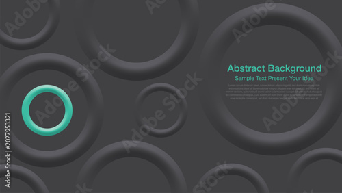 Cuadro en lienzo Modern dark abstract vector background featuring 3D geometric rings with a single vibrant standout cyan green circle
