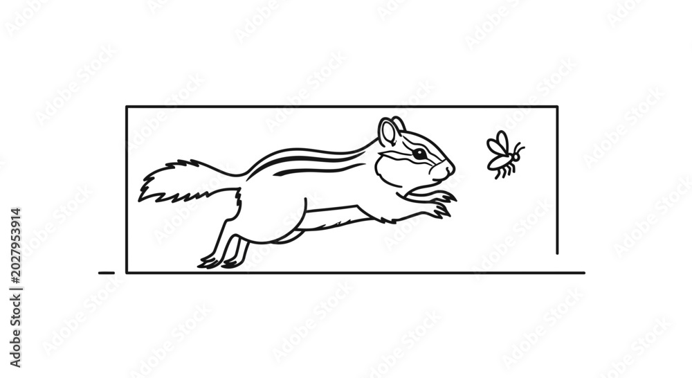 Fototapeta premium Chipmunk Chasing a Fly in a Field