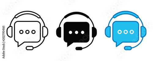 Obraz na płótnie Customer service headset and chat bubble icons set for support center communicat