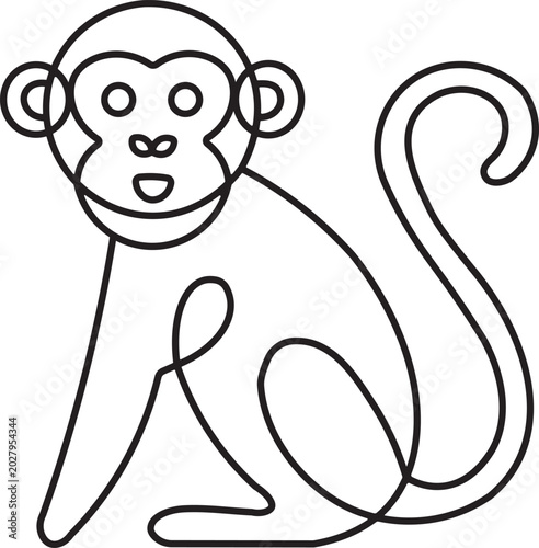 Canvas Print A simple line drawing of a monkey sitting and looking forward