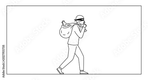 Thief with Money Bag, Masked Burglar Stealing Cash, Crime Concept