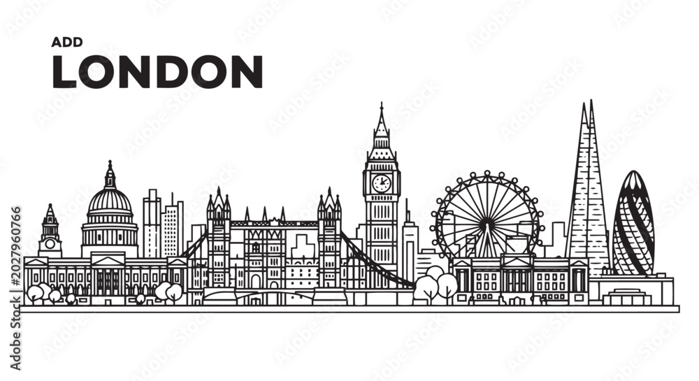 Fototapeta premium London Skyline Line Art Illustration Vector Graphic